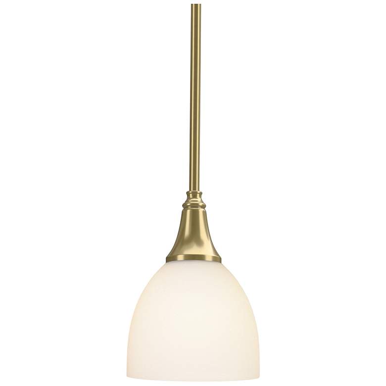 Image 1 Trumpet 2.8" Wide Modern Brass Mini-Pendant With Opal Glass Shade