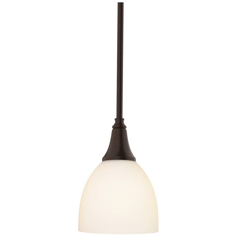 Image 1 Trumpet 2.8" Wide Oil Rubbed Bronze Mini-Pendant With Opal Glass Shade