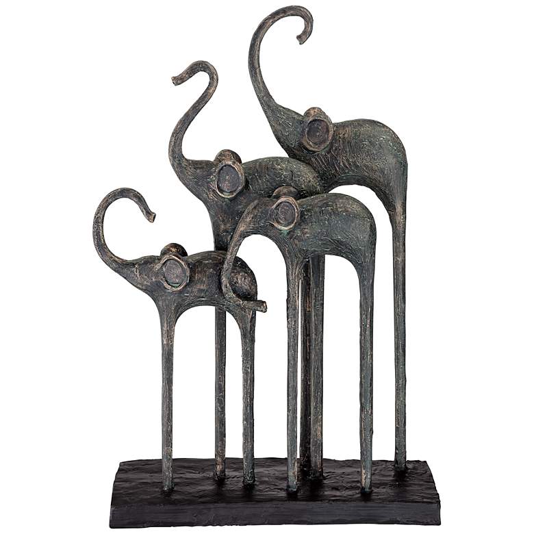 Image 2 Trumpeting Elephants 15 inch High Verde Finish Sculpture