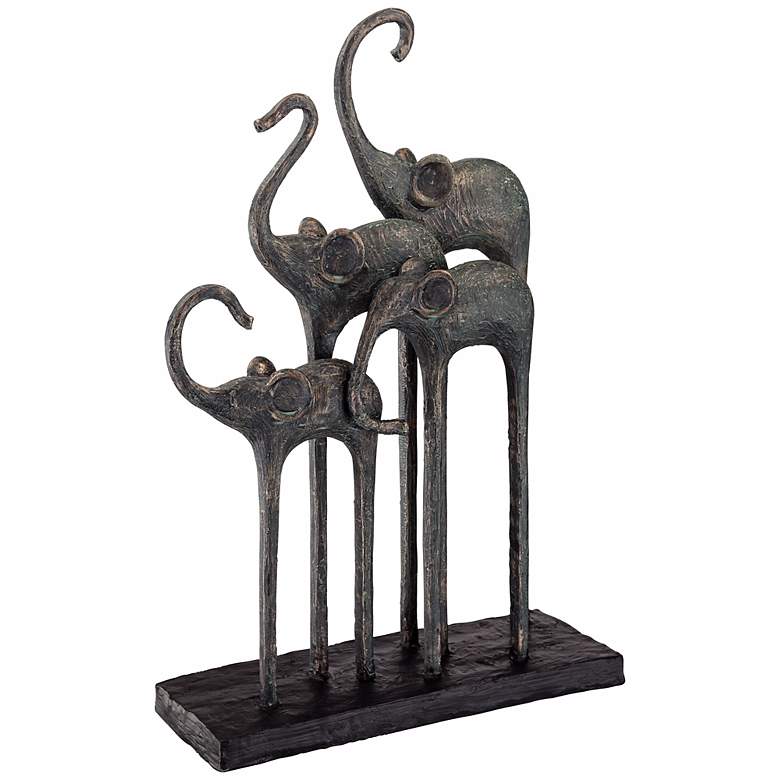 Image 3 Trumpeting Elephants 15 inch High Verde Finish Sculpture more views