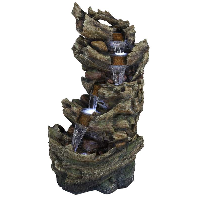 Image 1 Trunk Waterfall 47" High 5-Tier Outdoor LED Floor Fountain