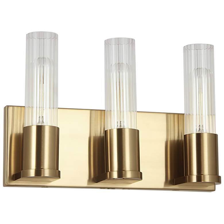 Image 1 Tube 12.75" Wide 3 Light Aged Brass Vanity Light