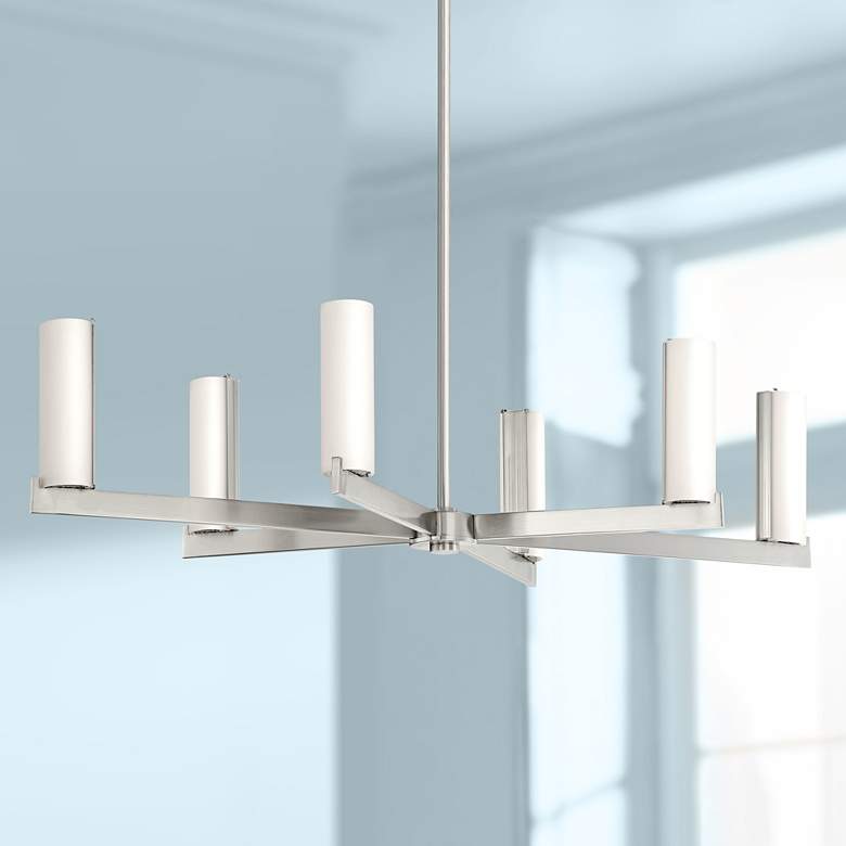 Image 1 Tube 40" Wide Brushed Nickel Kitchen Island Light Chandelier