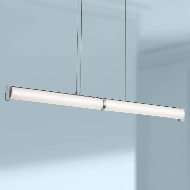 Image 1 Tube 42"W Brushed Nickel LED Kitchen Island Light Pendant