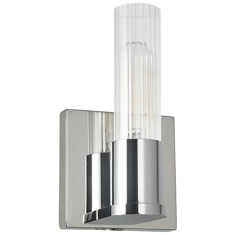 Image 1 Tube 8" High Polished Chrome Wall Sconce With Fluted Glass Shade