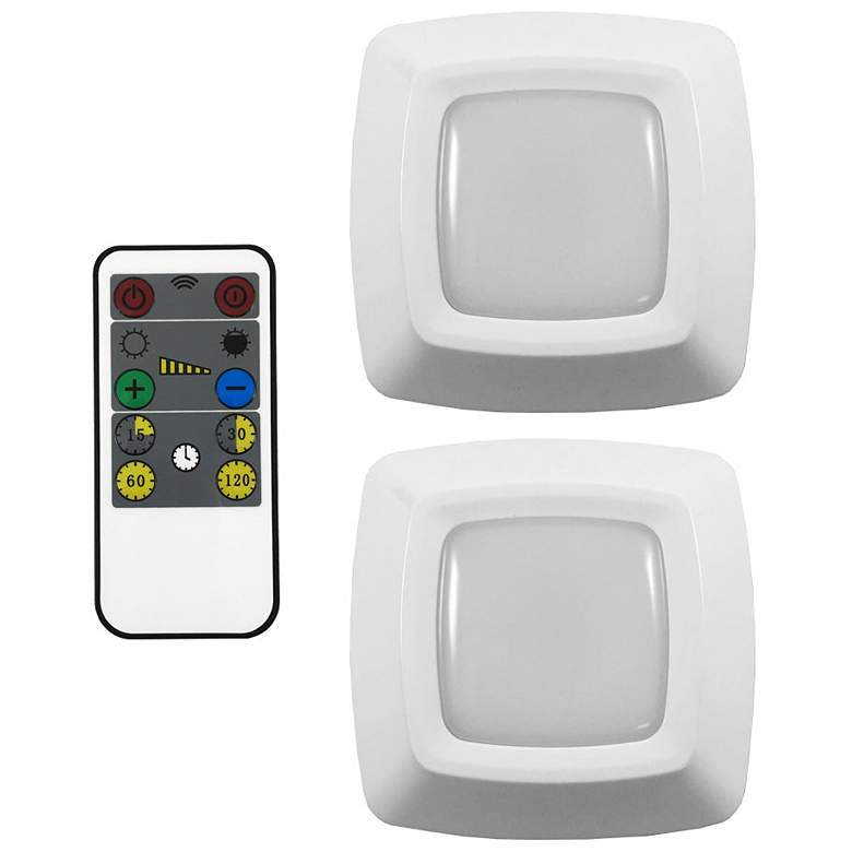 Image 1 Tuck 3 inchW White LED Puck Lights Set of 2 w/ Remote Control
