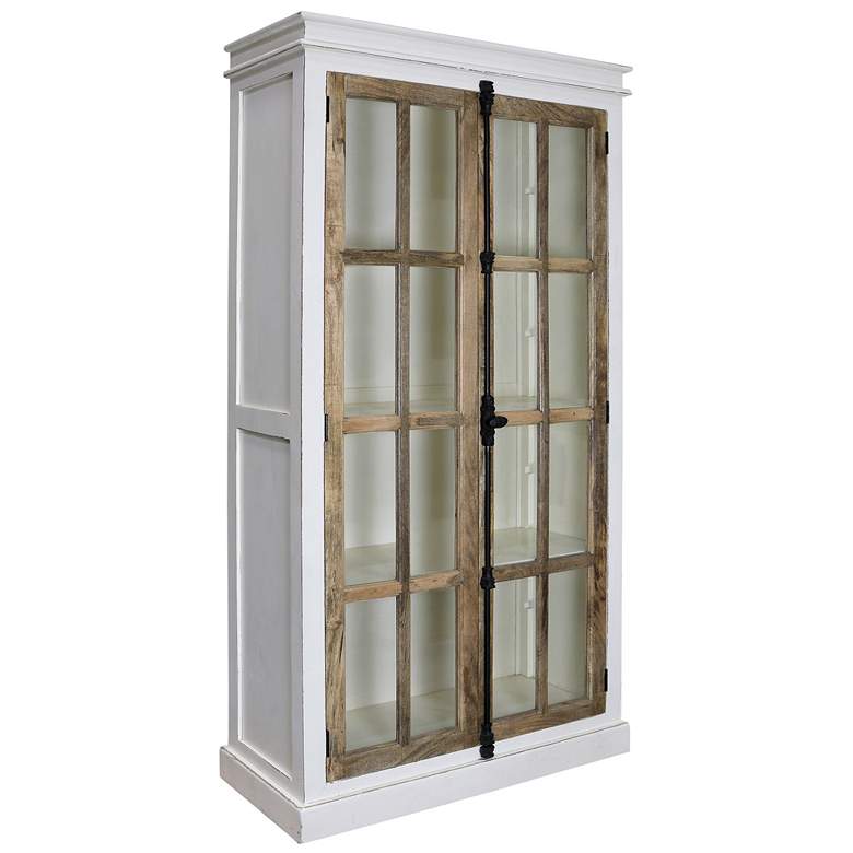 Image 1 Tucker Curio Solid Mango Wood with Glass Window Pane Door Panels Cabinet