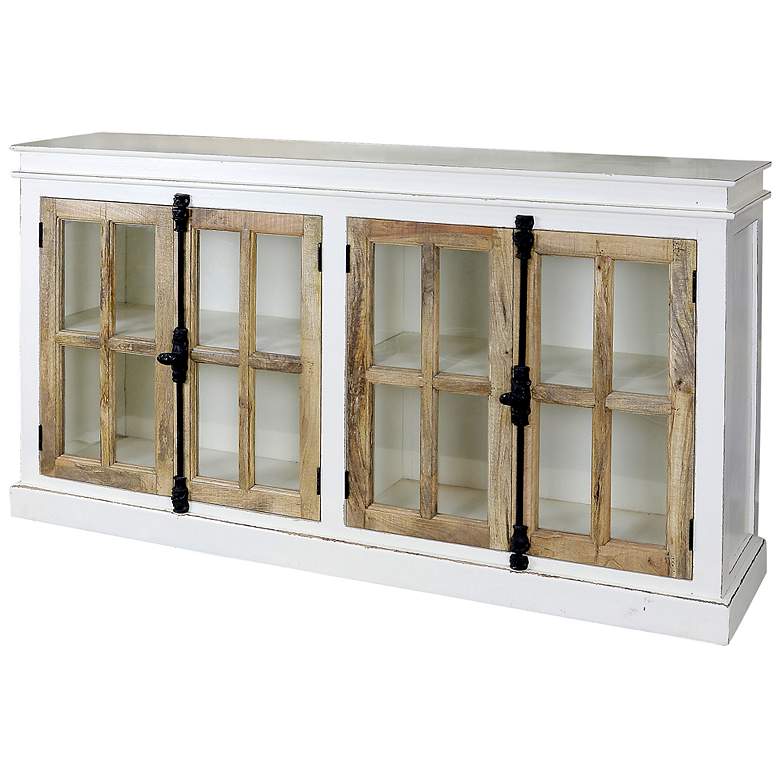 Image 1 Tucker White and Natural Four Door Credenza with Clear Tempered Glass