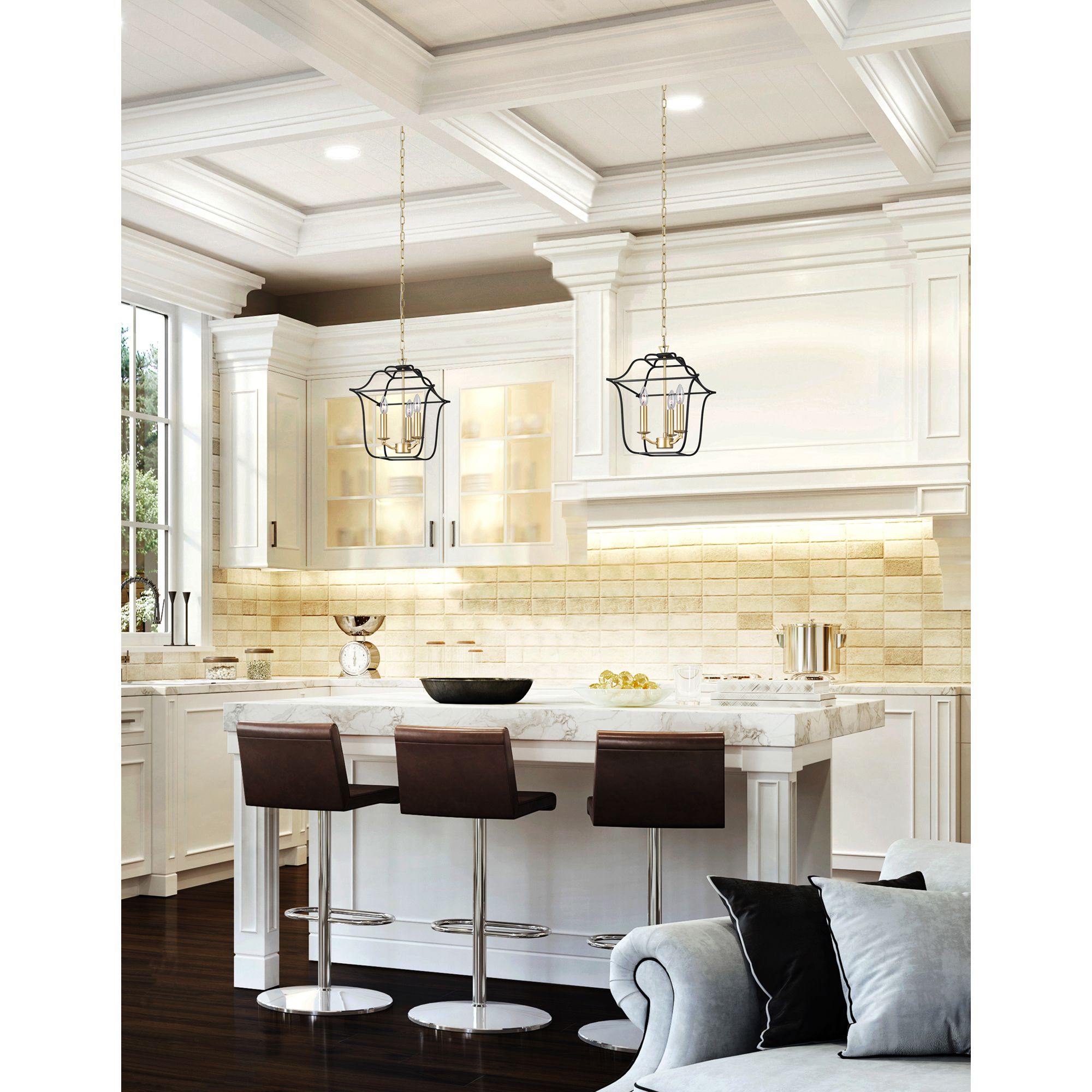 Image 2 Tudor 3 Light Pendant With Satin Gold & Black Finish more views