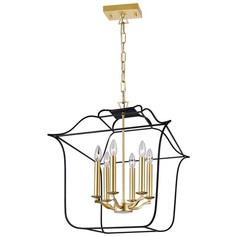 Image 1 Tudor 6 Light Chandelier With Satin Gold & Black Finish