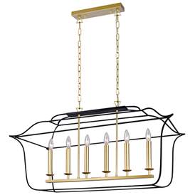 Image1 of Tudor 6 Light Island/Pool Table Chandelier With Satin Gold & Black Fini