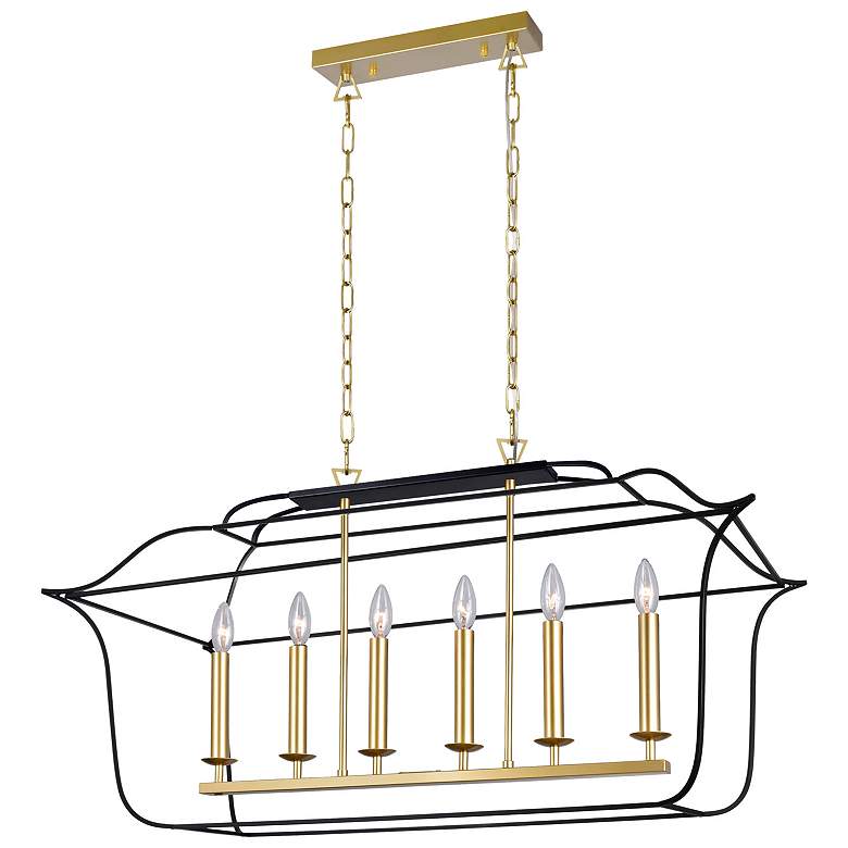 Image 1 Tudor 6 Light Island/Pool Table Chandelier With Satin Gold & Black Fini