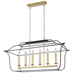 Tudor 6 Light Island/Pool Table Chandelier With Satin Gold & Black Fini