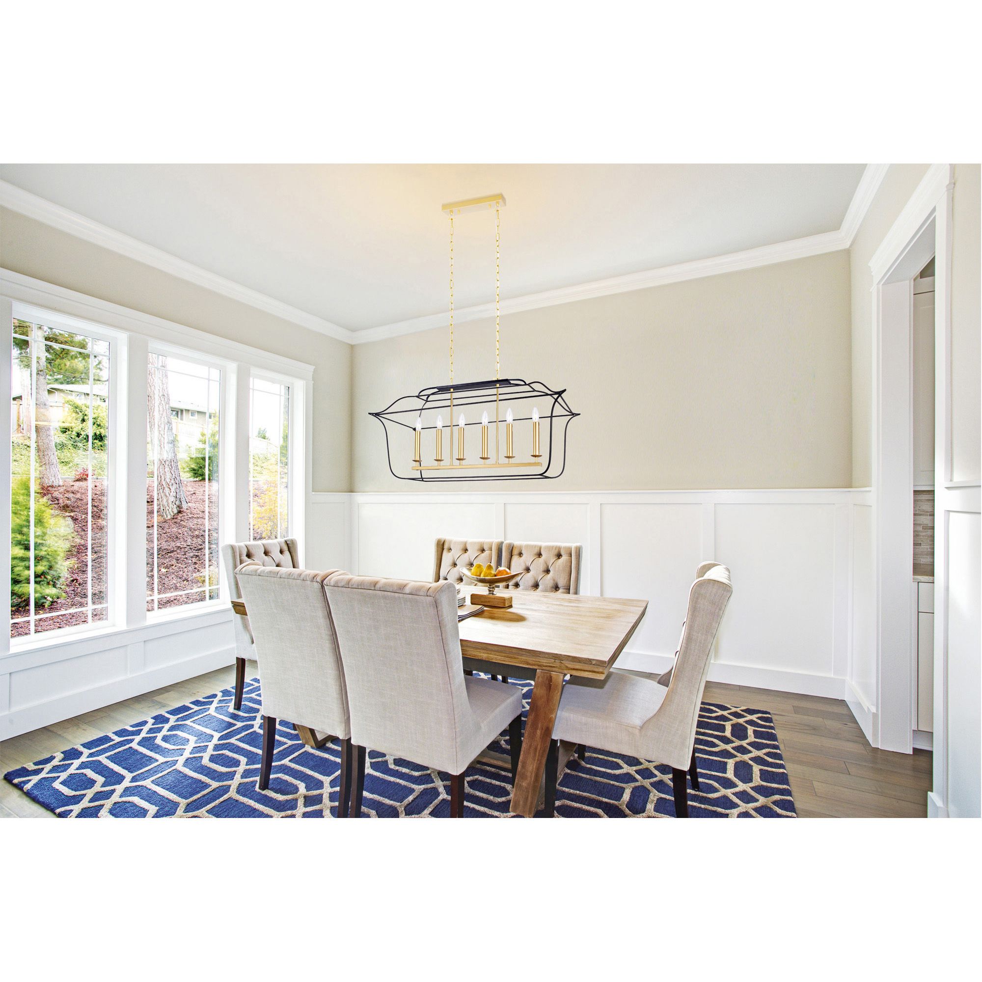 Image 7 Tudor 6 Light Island/Pool Table Chandelier With Satin Gold & Black Fini more views