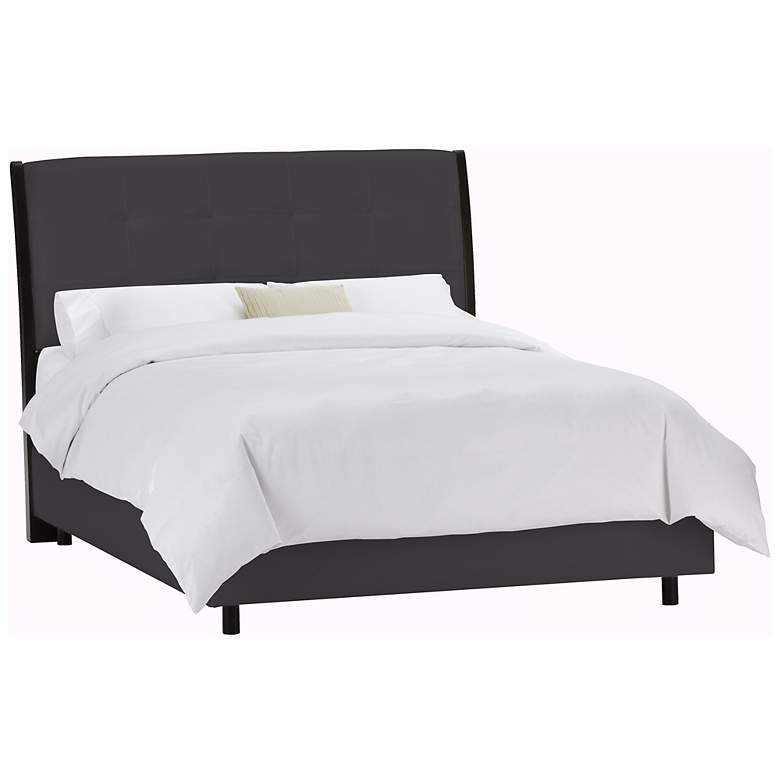 Image 1 Tufted Headboard Black Microsuede Bed (King)