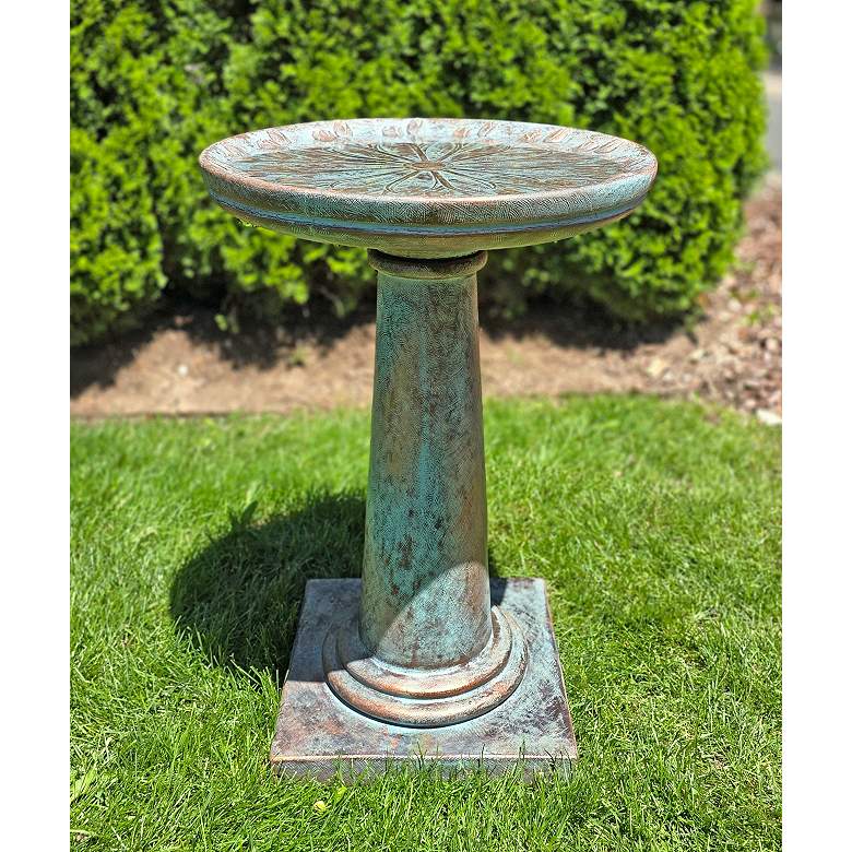 Image 1 Tulip Bouquet 28" High Bronze Patina Outdoor Bird Bath