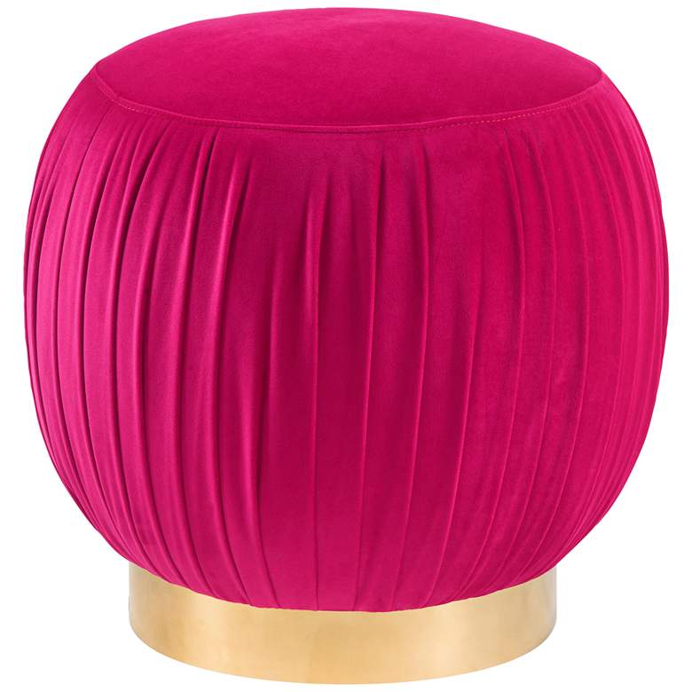 Image 1 Tulip Pink Velvet Round Ottoman
