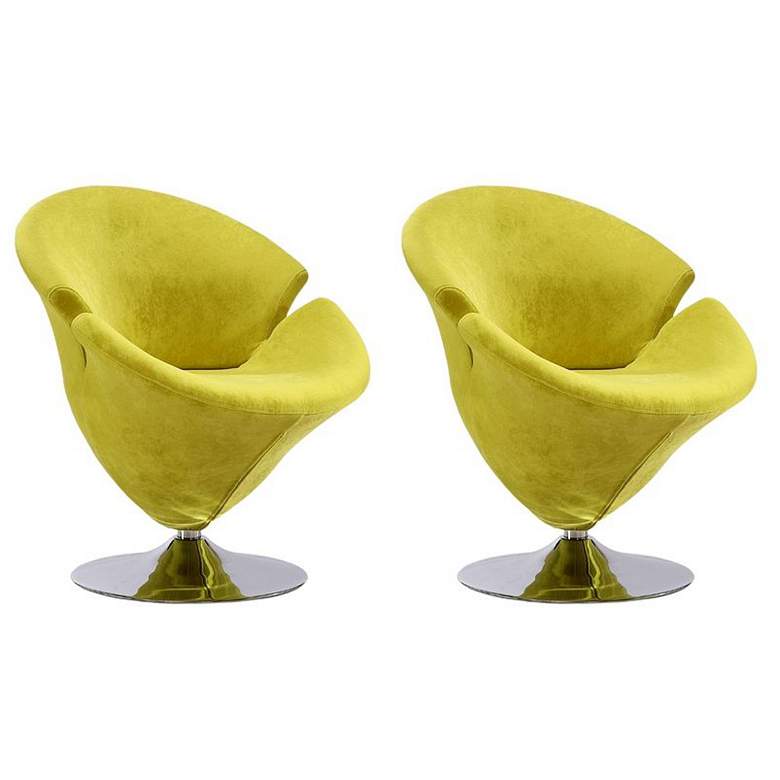 Image 1 Tulip Swivel Accent Chair in Green and Polished Chrome (Set of 2)