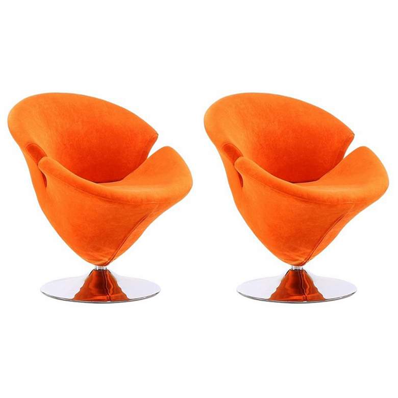 Image 1 Tulip Swivel Accent Chair in Orange and Polished Chrome (Set of 2)