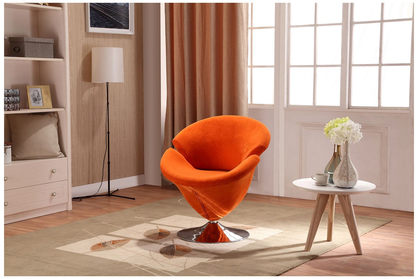 Image 2 Tulip Swivel Accent Chair in Orange and Polished Chrome more views