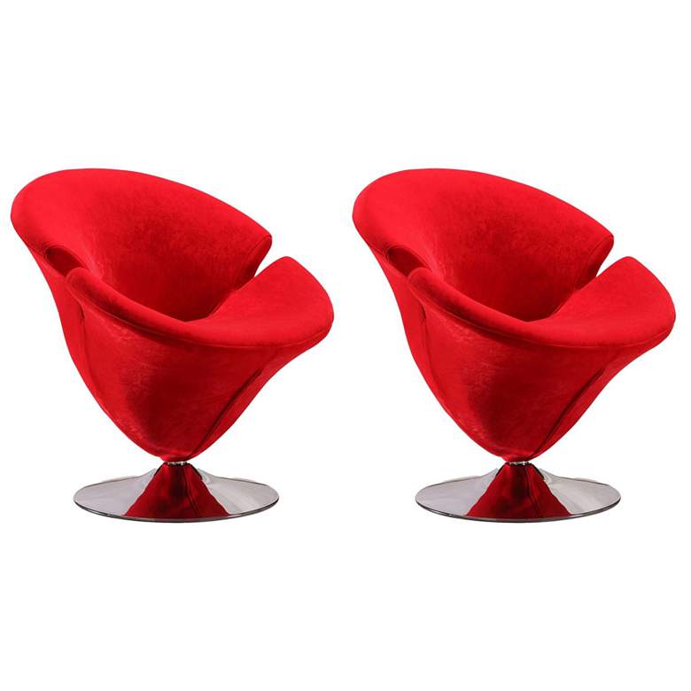 Image 1 Tulip Swivel Accent Chair in Red and Polished Chrome (Set of 2)