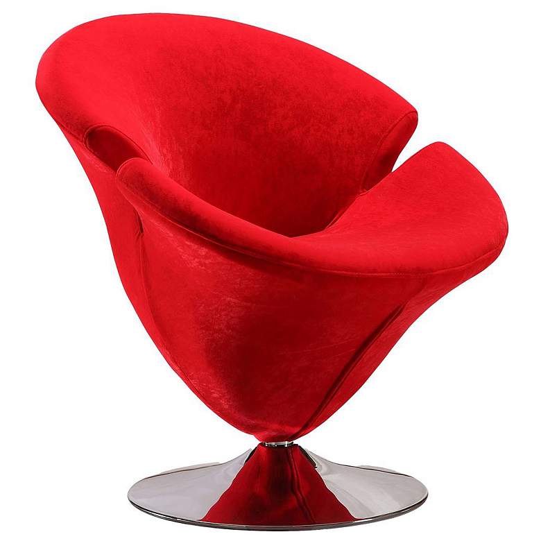 Image 1 Tulip Swivel Accent Chair in Red and Polished Chrome