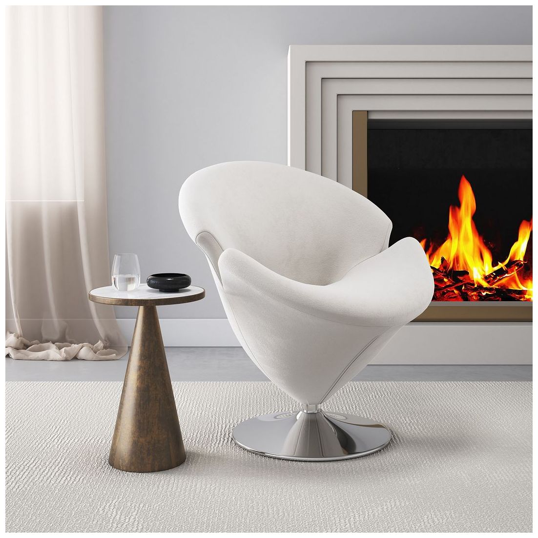 Image 2 Tulip Swivel Accent Chair in White and Polished Chrome more views