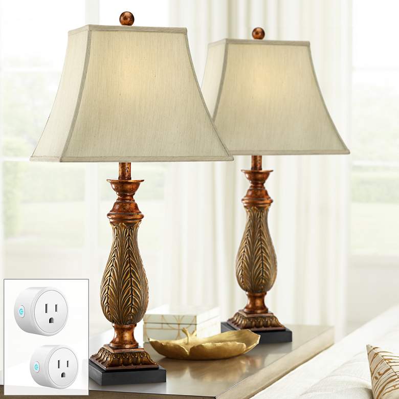 Image 1 Tulip Two-Tone Gold Table Lamps Set of 2 with Smart Sockets