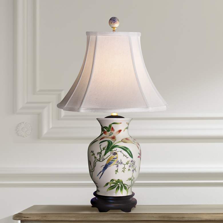 Image 1 Tulip Vase 24" High Traditional Flower and Bird Porcelain Table Lamp