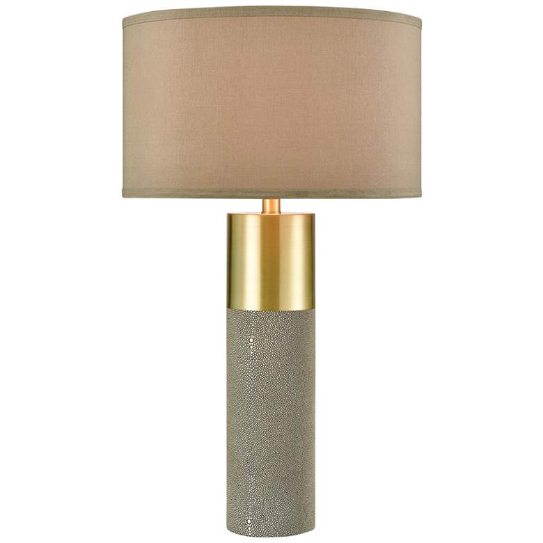 Tulle Brown Faux Shagreen and Honey Brass Column Table Lamp
