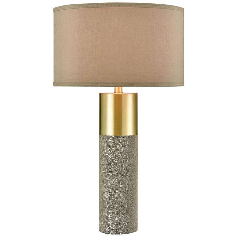 Image 1 Tulle Brown Faux Shagreen and Honey Brass Column Table Lamp