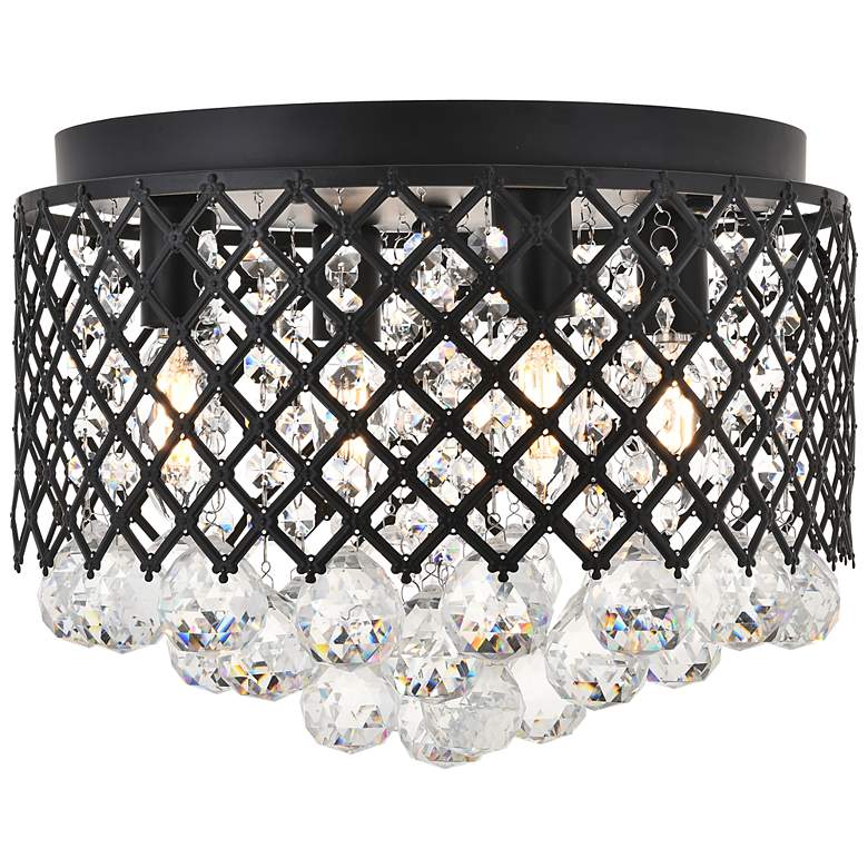 Image 2 Tully 13 1/2" Wide Matte Black and Crystal Ceiling Light