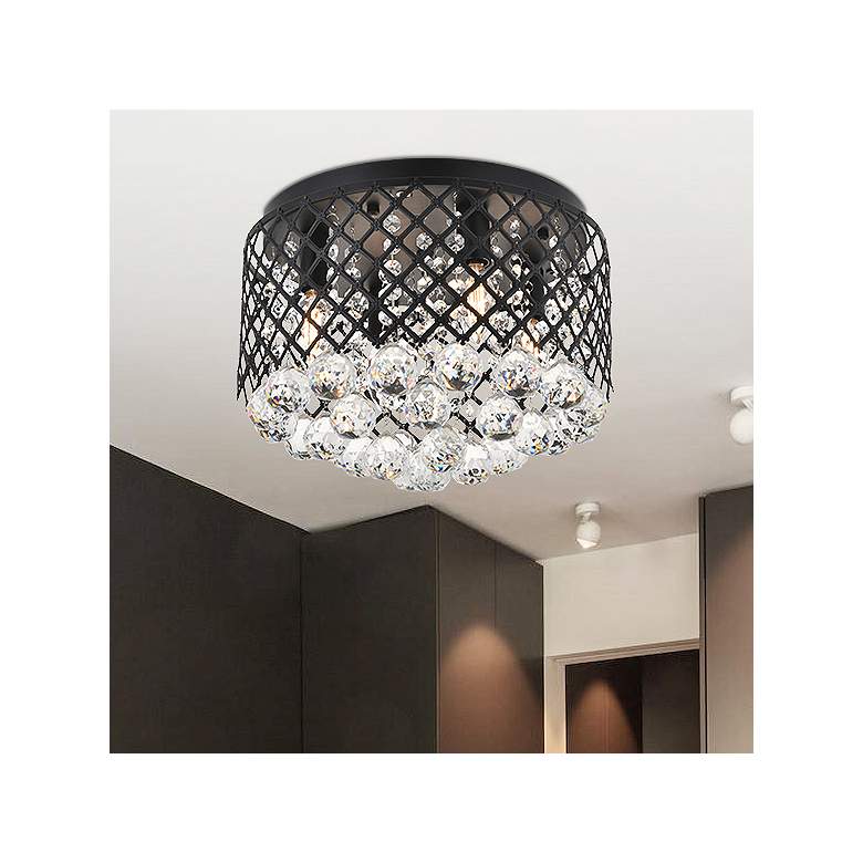 Image 1 Tully 13 1/2" Wide Matte Black and Crystal Ceiling Light