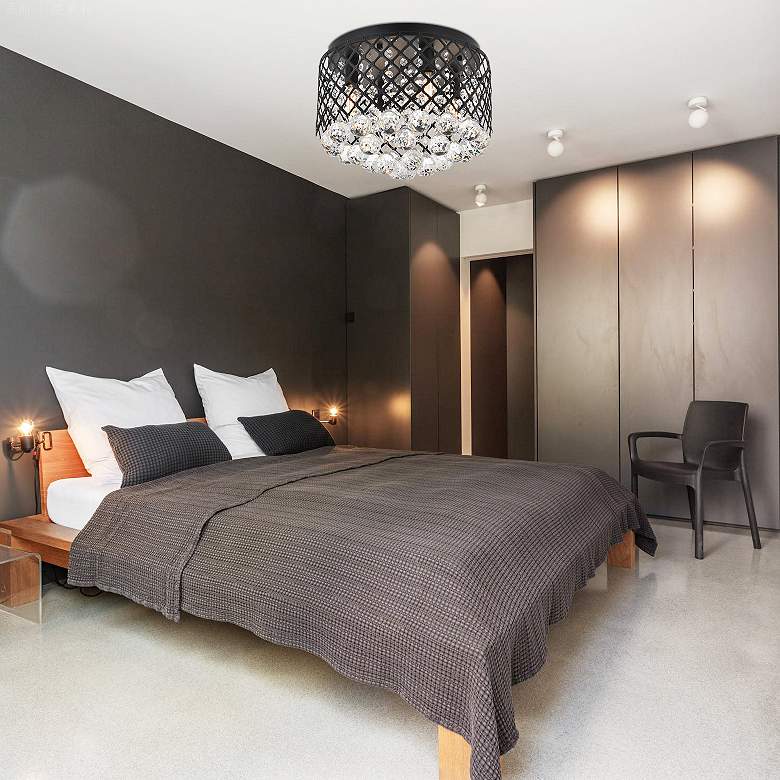 Image 3 Tully 13 1/2" Wide Matte Black and Crystal Ceiling Light more views