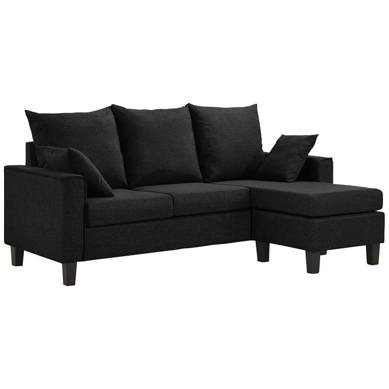Image 1 Tully 74" Wide Black Fabric L-Shaped Sectional