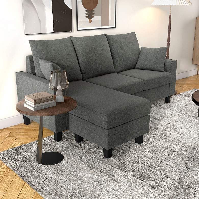 Image 1 Tully 74" Wide Dark Gray Fabric L-Shaped Sectional Sofa