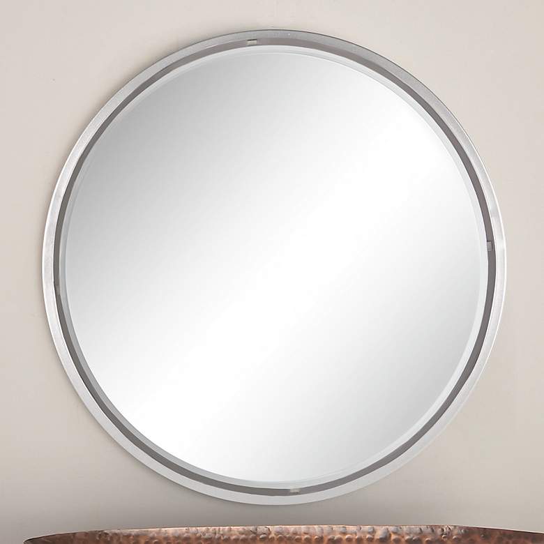 Image 1 Tully Glossy Silver Metal 24" Round Wall Mirror