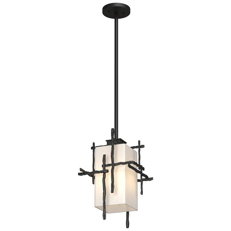 Image 1 Tura 10.1" Wide Coastal Black Outdoor Pendant With Opal Glass Shade