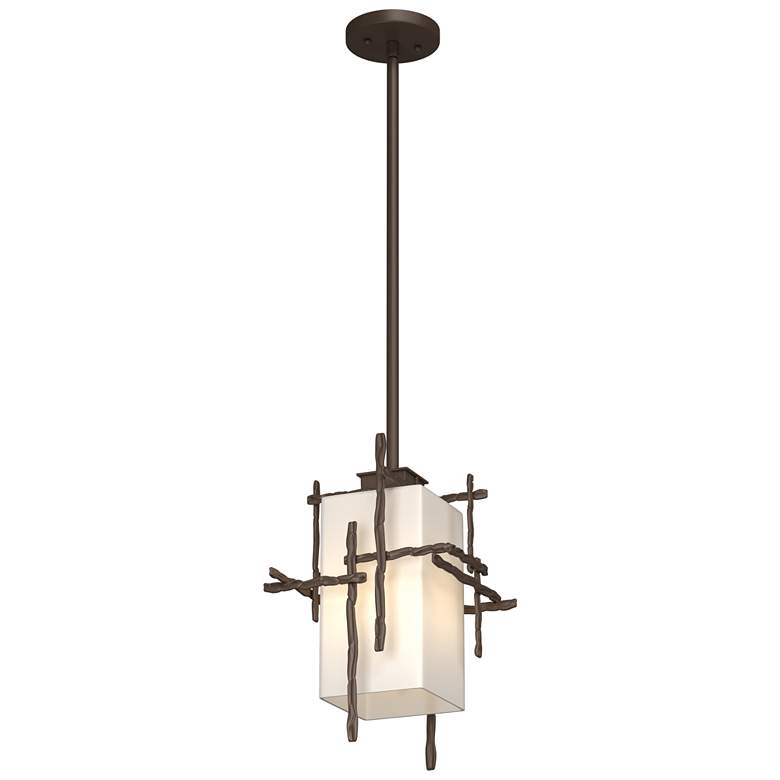 Image 1 Tura 10.1 inch Wide Coastal Bronze Outdoor Pendant With Opal Glass Shade
