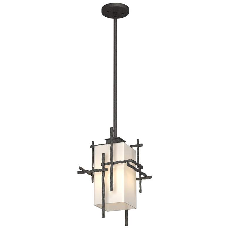 Image 1 Tura 10.1" Wide Coastal Natural Iron Outdoor Pendant With Opal Glass S