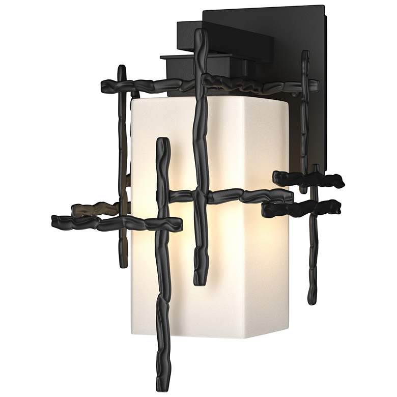 Image 1 Tura 13.6" High Coastal Black Small Outdoor Sconce With Opal Glass Sha
