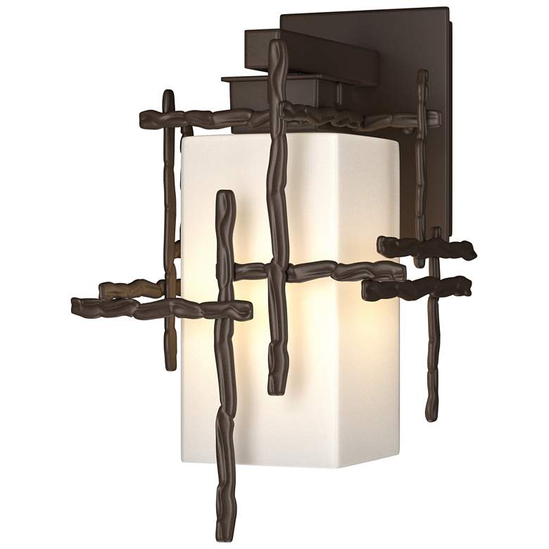 Image 1 Tura 13.6 inch High Coastal Bronze Small Outdoor Sconce With Opal Glass Sh