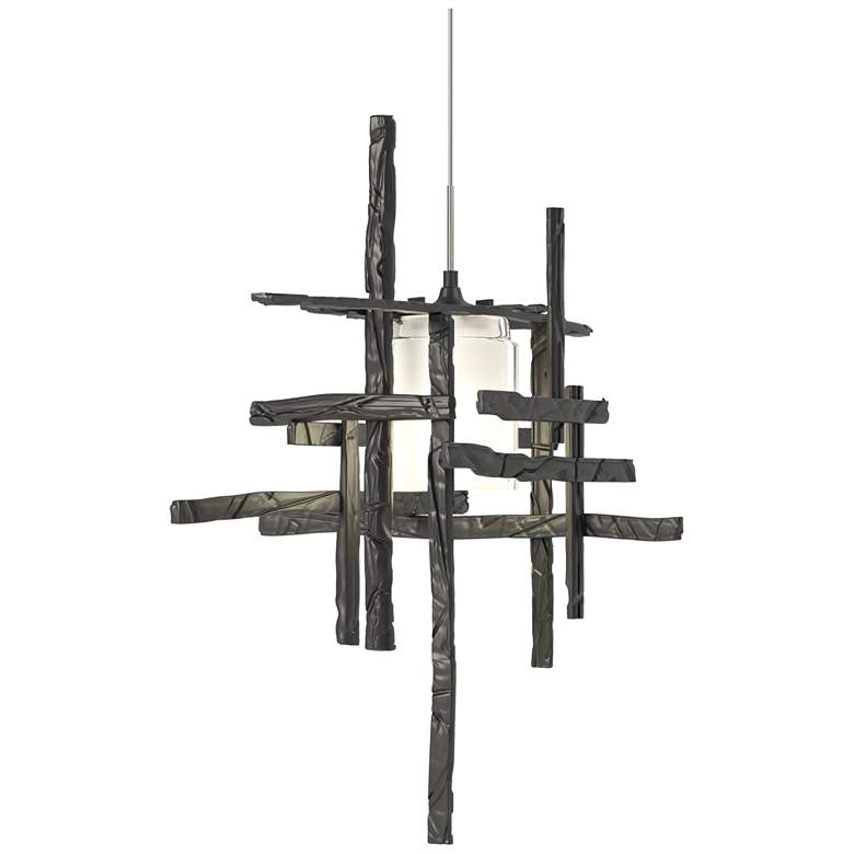 Image 1 Tura 16.4" Wide Black Standard Mini-Pendant With Frosted Glass Shade