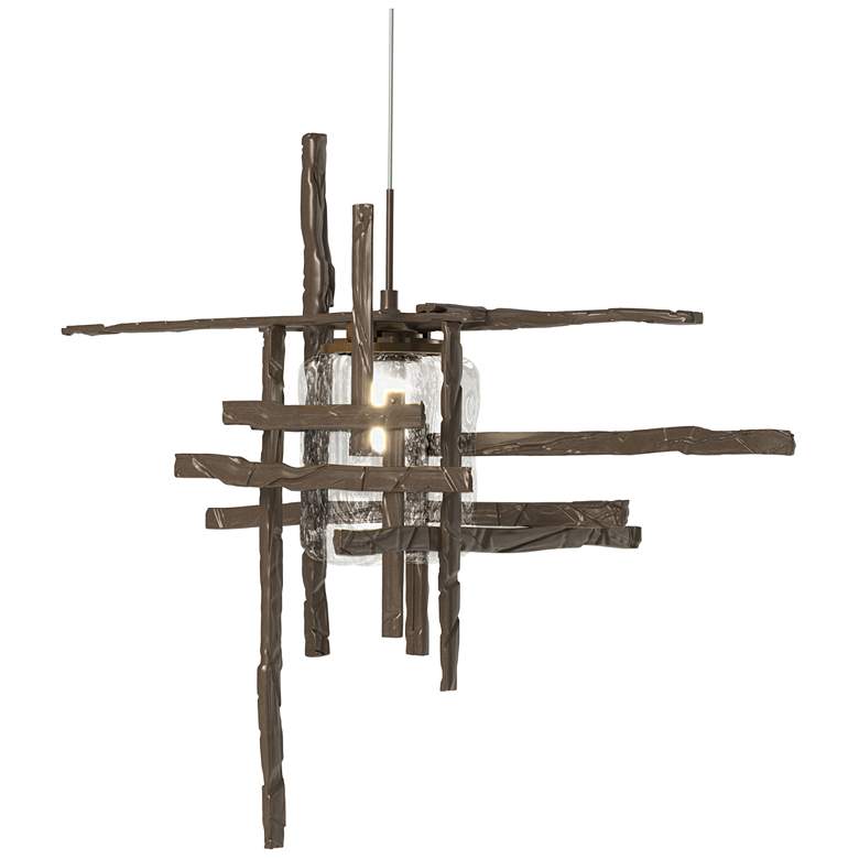 Image 1 Tura 16.4"W Bronze Standard Mini-Pendant w/ Seeded Clear Glass Shade