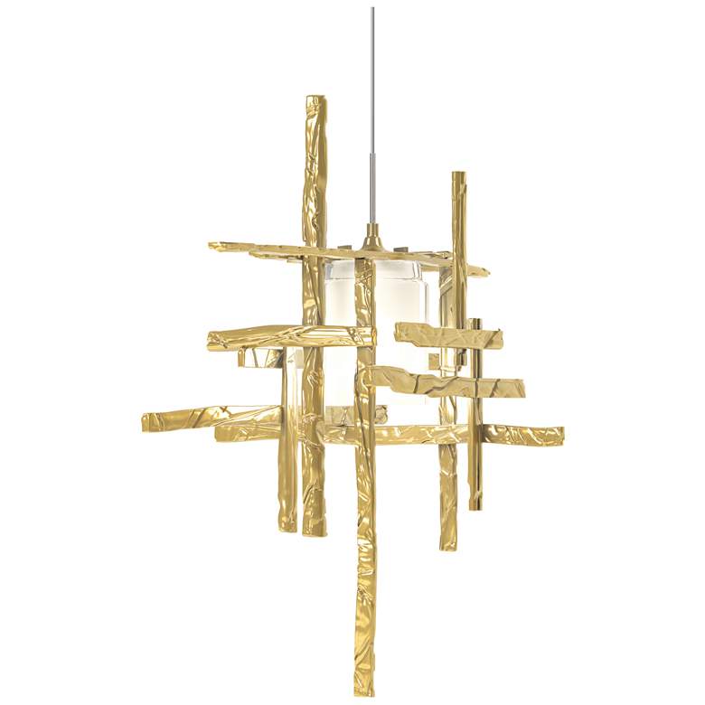 Image 1 Tura 16.4 inchW Modern Brass Standard Mini-Pendant w/ Frosted Glass Shade