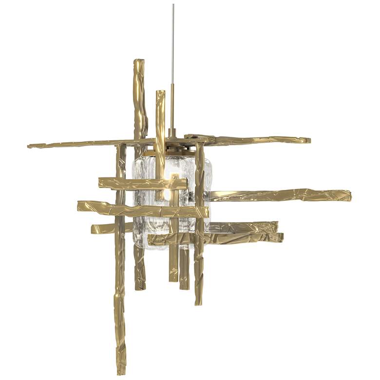 Image 1 Tura 16.4"W Modern Brass Standard Mini-Pendant w/ Seeded Clear Glass S