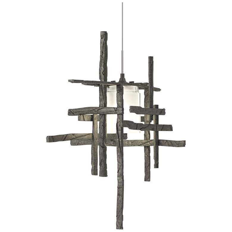 Image 1 Tura 16.4"W Natural Iron Standard Mini-Pendant w/ Frosted Glass Shade