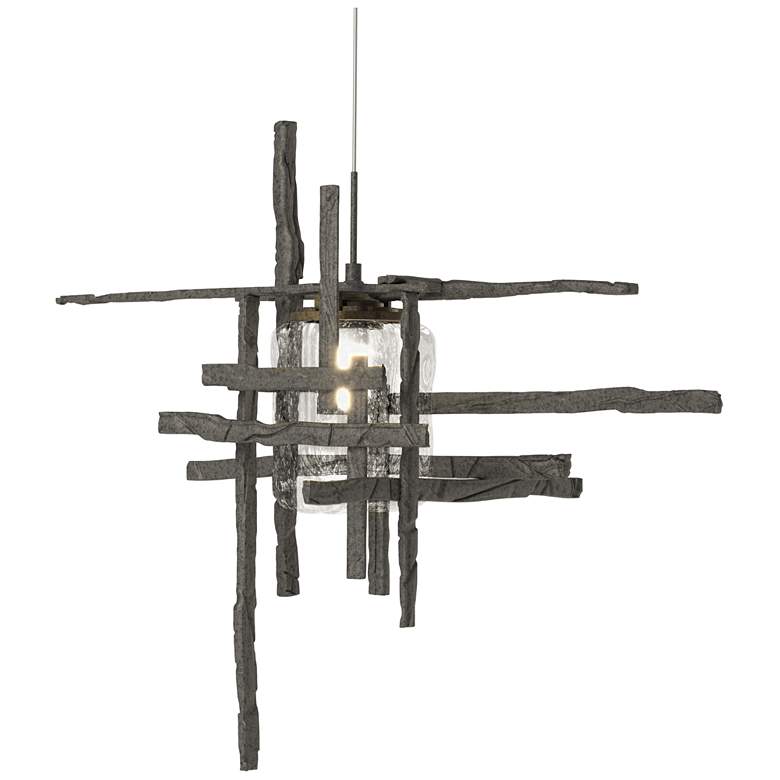 Image 1 Tura 16.4"W Natural Iron Standard Mini-Pendant w/ Seeded Clear Glass S