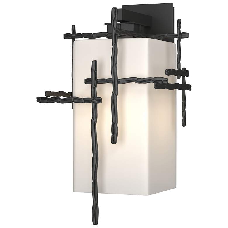 Image 1 Tura 18.9 inch High Coastal Black Large Outdoor Sconce With Opal Glass Sha