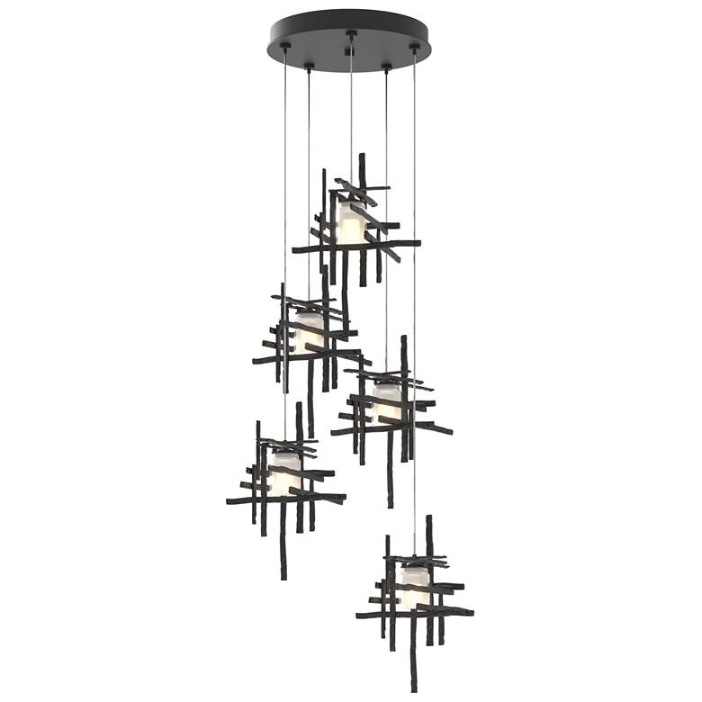 Image 1 Tura 27.3" Wide 5-Light Black Standard Pendant With Frosted Glass Shad